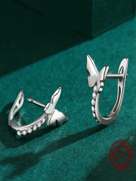 Timeless Series Zarif Kelebek Tasarım J Model Gümüş Kadın Küpe - Resim 3