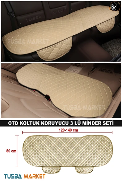 Kapitone Bej Deri Oto Koltuk Minderi - 3
