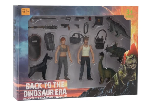 Kadın Erkek Figürlü 3 Dinozorlu ve Aksesuarlı Oyun Seti - 4