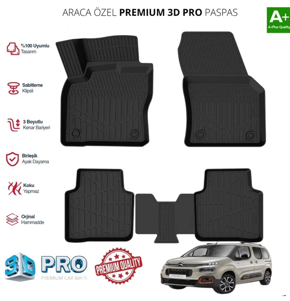 CİTROEN BERLİNGO ARACA ÖZEL 3D PASPAS 2019 2020 2021 2022 2023 2024 ürün görseli 1