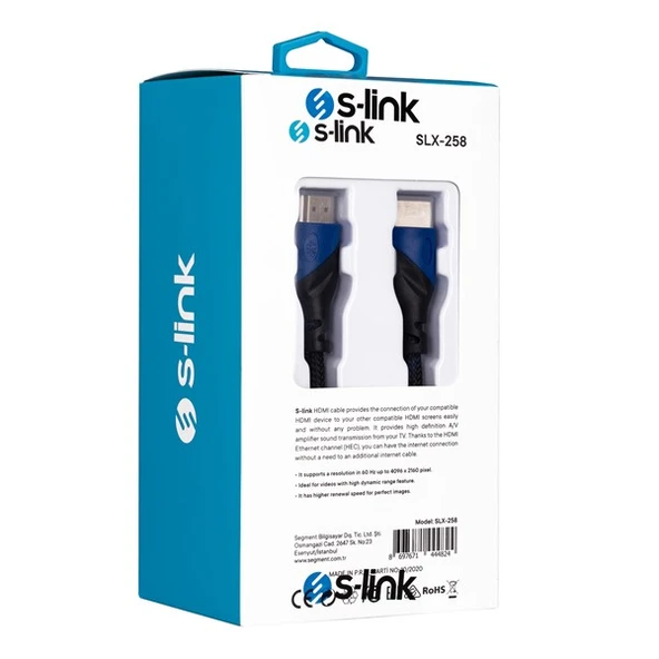 S-link SLX-258 HDMI TO HDMI 3m Altın Uçlu 24K + Kor.Kılıf 1.4 Ver. 3D Kablo - Resim 4