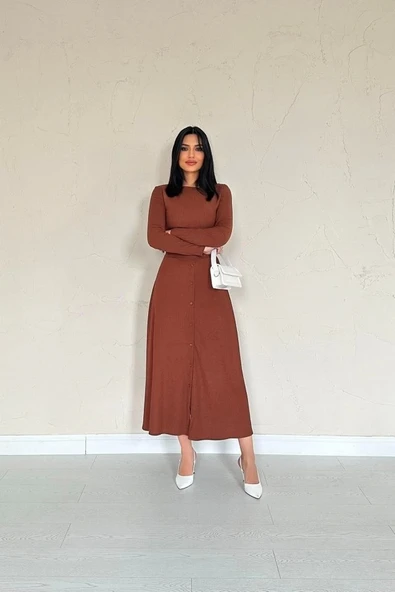 Kahverengi Fitilli Bluz & Etek Takım - Resim 2