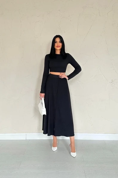 Siyah Fitilli Bluz & Etek Takım - 2