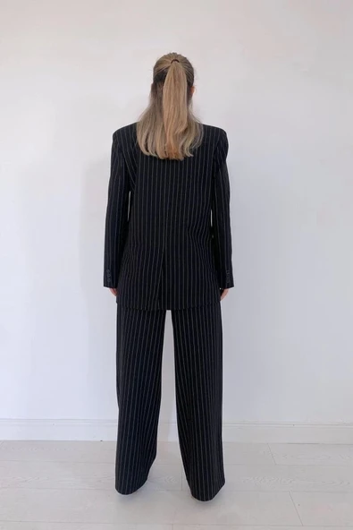 Siyah Çizgili Ceket & Yelek Ve Pantolon Takım - 2