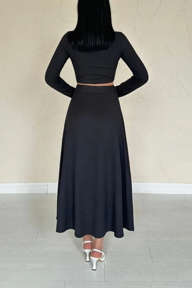 Siyah Fitilli Bluz & Etek Takım - 4