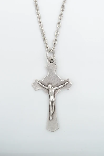 Hz. İsa Haç Gümüş Kaplama Düz Zincir Kolye ürün görseli 1