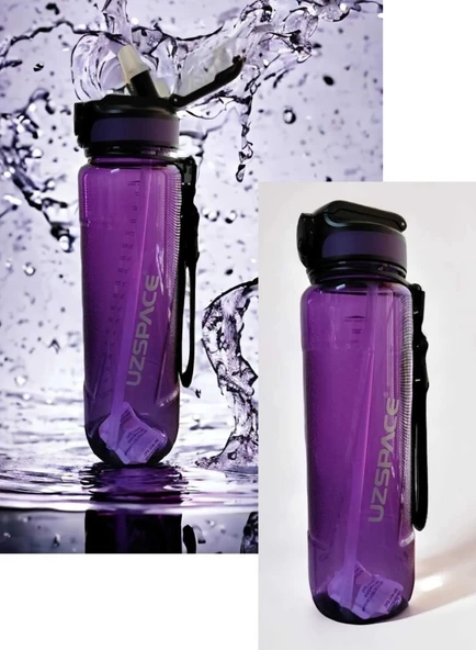 Vagonlife Uzspace Pipetli Büyük Boy Tritan Su Matarası 1000ml Mor