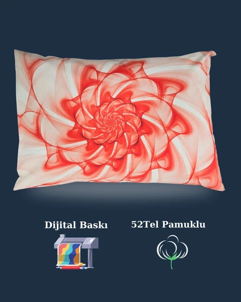 Kırmızı Spiral Gül Tablo Desen Yastık Kılıfı | 2 Adet | 50 x 70 - 6