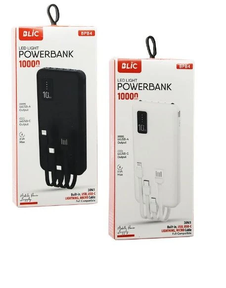 Bpb04 10000 mah powerbank LCD Ekranlı 3in1 Kablolu, 2.1A Hızlı Şarj, USB-A USB-C Girişli - 5