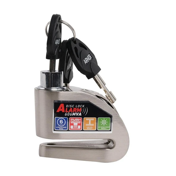 Armor Alarmlı Motorsiklet Disk Kilidi Çelik Gövde 606 Mva 6mm-İnox - 4