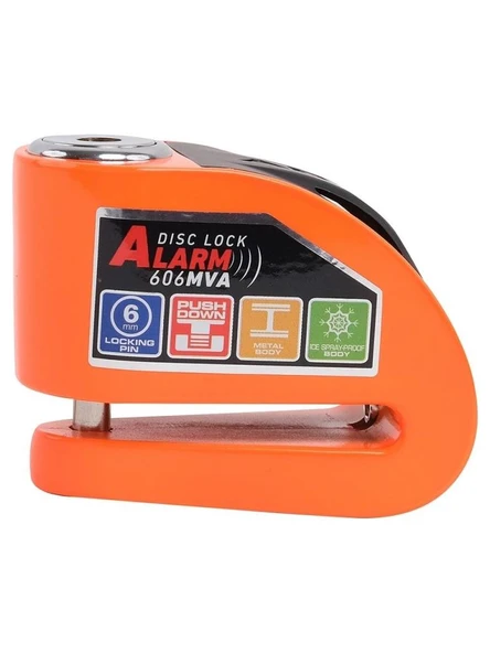 Armor Alarmlı Motorsiklet Disk Kilidi Çelik Gövde 606 Mva 6mm-Turuncu - 6