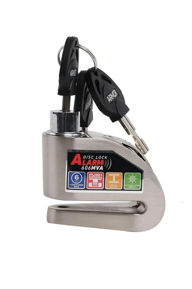 Armor Alarmlı Motorsiklet Disk Kilidi Çelik Gövde 606 Mva 6mm-İnox - 8