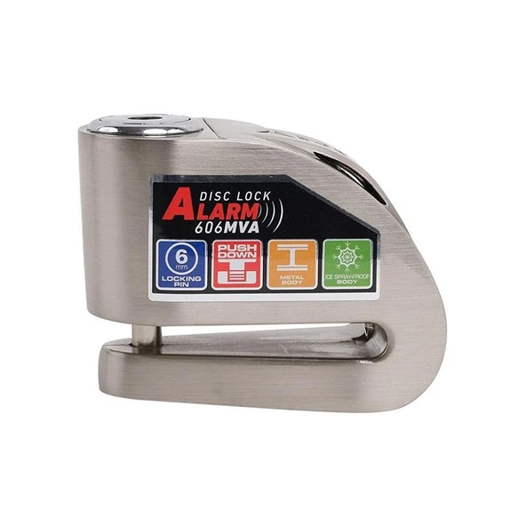 Armor Alarmlı Motorsiklet Disk Kilidi Çelik Gövde 606 Mva 6mm-İnox - 3