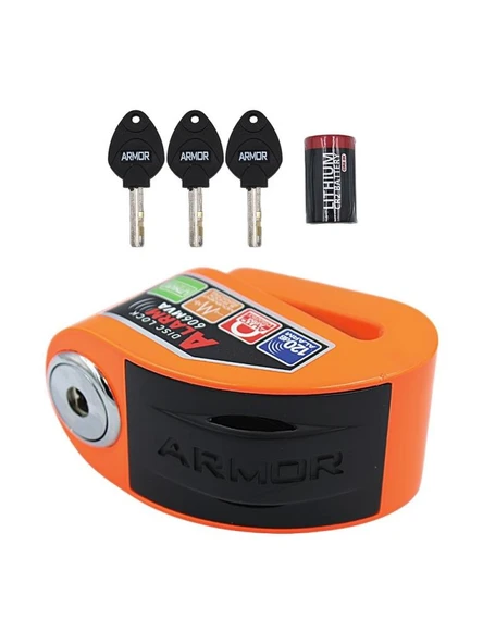 Armor Alarmlı Motorsiklet Disk Kilidi Çelik Gövde 606 Mva 6mm-Turuncu - 7