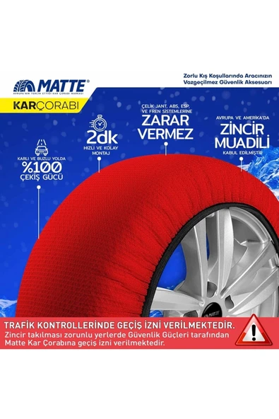MATTE Active Series Oto Araba Lastik Anti Patinaj Kar Çorabı Kırmızı SMALL - 5