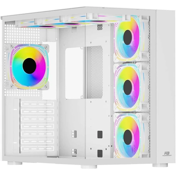 PowerBoost PB-SS02W Sea View USB 3.0, ATX 7 x ARGB Fanli, Beyaz Kasa PSU Yok - 4
