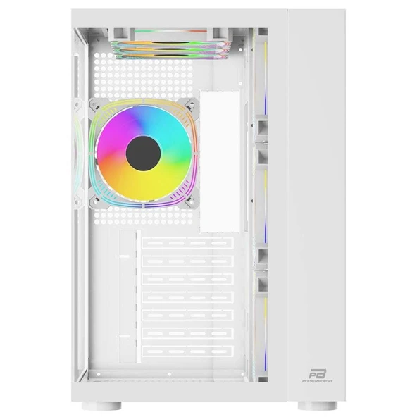 PowerBoost PB-SS02W Sea View USB 3.0, ATX 7 x ARGB Fanli, Beyaz Kasa PSU Yok - 2