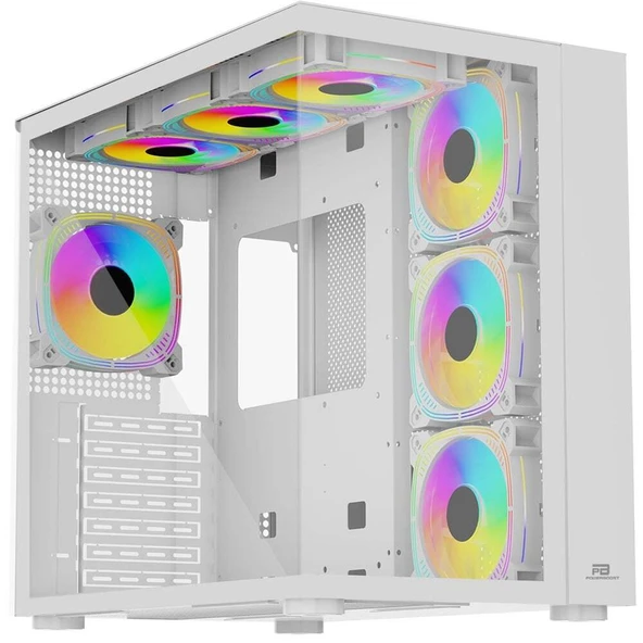 PowerBoost PB-SS02W Sea View USB 3.0, ATX 7 x ARGB Fanli, Beyaz Kasa PSU Yok