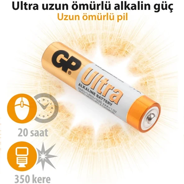 GP Ultra Alkalin AAA Boy İnce Pil 1.5V 1 Adet - 3