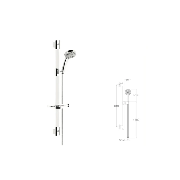 Sürgülü Duş Seti + Ø50X22Mm Elips Borulu Elektrostatik Boyalı + 5 Fonksiyonlu