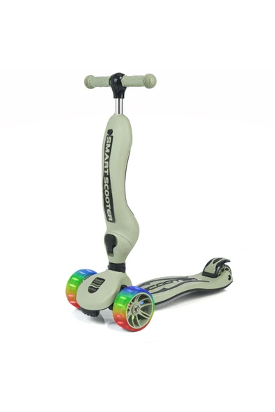 Smart Oturaklı Çocuk Scooter 3 Tekerlekli Led Işıklı Scooter Yükseklik Ayarlı 1-5 Yaş Yeşil - 2
