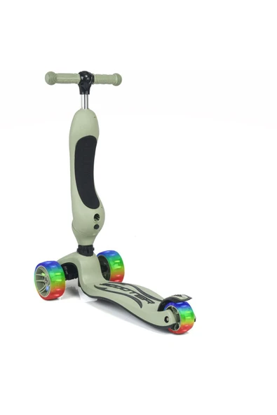 Smart Oturaklı Çocuk Scooter 3 Tekerlekli Led Işıklı Scooter Yükseklik Ayarlı 1-5 Yaş Yeşil - 4