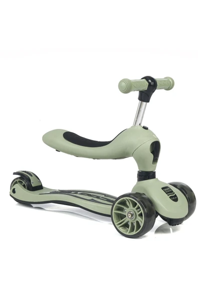 Smart Oturaklı Çocuk Scooter 3 Tekerlekli Led Işıklı Scooter Yükseklik Ayarlı 1-5 Yaş Yeşil - 3
