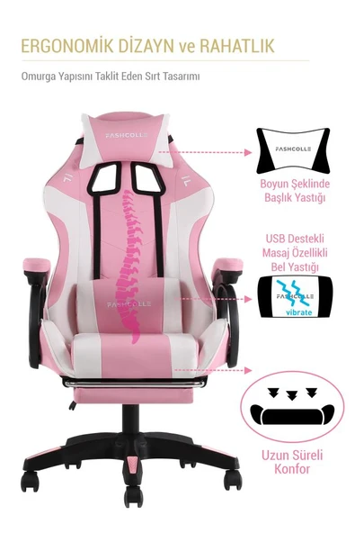 Fashcolle Dynamic Pink Masajlı Oyuncu Koltuğu - 7