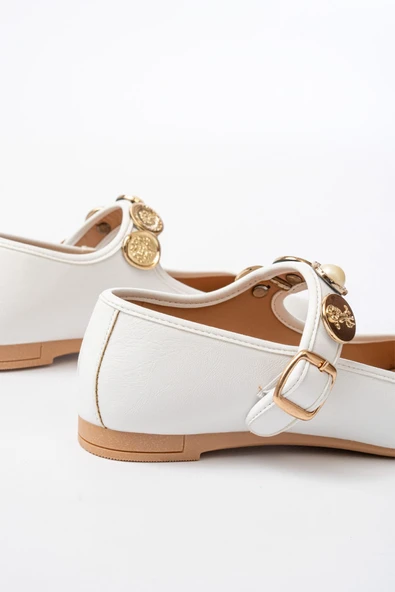 İNF-6363 Beyaz Baret Tokalı Günlük Bayan Ayakkabı - 2