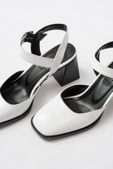 İNF-40450 Beyaz Rugan Günlük Arkası Açık Topuklu Bayan Ayakkabı - Resim 6