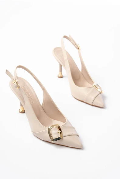 İNF-1151 Bej Günlük Arkası Açık Topuklu Bayan Ayakkabı - Resim 3