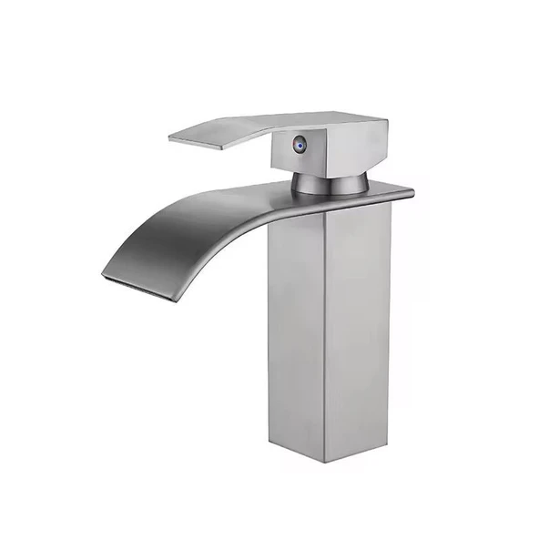 LAVABO BATARYASI INOX ŞELALE KARE GÖVDE EĞİMLİ HAVZA BANYO ARMATÜR ÇİFT GİRİŞ MUSLUK LÜKS MAT GRİ - 5
