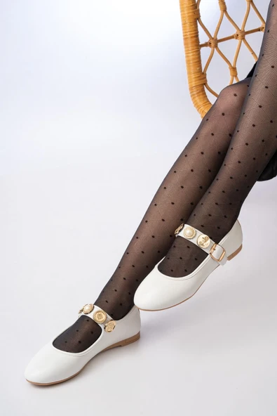 İNF-6363 Beyaz Baret Tokalı Günlük Bayan Ayakkabı