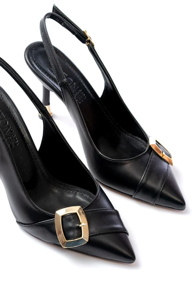 İNF-1151 Siyah Günlük Arkası Açık Topuklu Bayan Ayakkabı - Resim 3