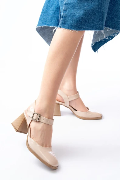 İNF-40450 Bej Rugan Günlük Arkası Açık Topuklu Bayan Ayakkabı - Resim 3