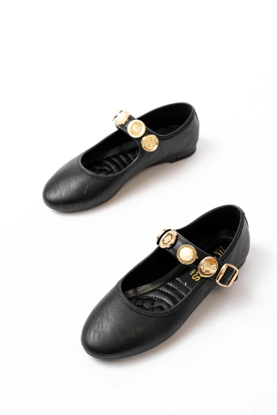 İNF-6363 Siyah Baret Tokalı Günlük Bayan Ayakkabı - Resim 4