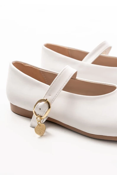 İNF-324 Beyaz Baretli Tokalı Günlük Kadın Babet - 4