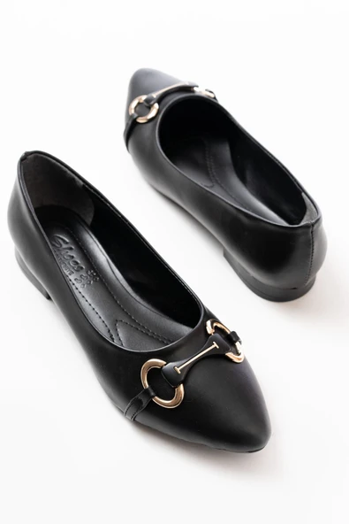 İNF-129 Siyah Günlük Taş Aksesuarlı Babet - Resim 4