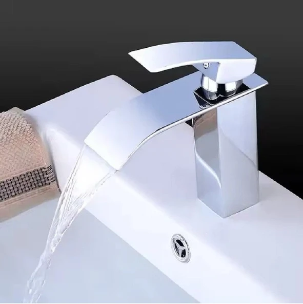 LAVABO BATARYASI KROM ŞELALE KARE GÖVDE EĞİMLİ HAVZA BANYO ARMATÜR ÇİFT GİRİŞ MUSLUK LÜKS ERGONAMİK - 5