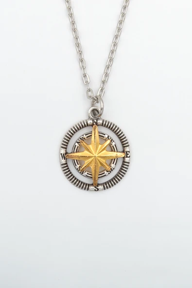 Pusula Gümüş Kaplama Düz Zincir Kolye ürün görseli 1