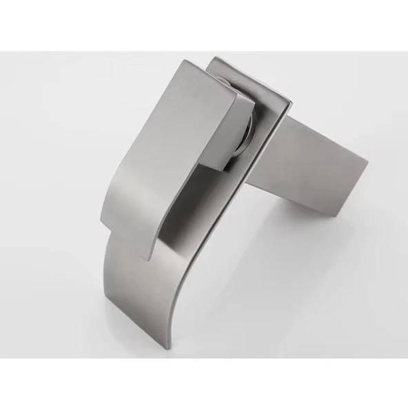 LAVABO BATARYASI INOX ŞELALE KARE GÖVDE EĞİMLİ HAVZA BANYO ARMATÜR ÇİFT GİRİŞ MUSLUK LÜKS MAT GRİ - 3
