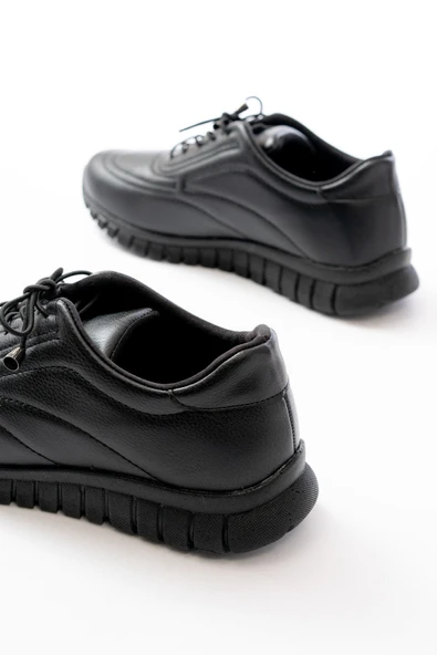 K-504 Siyah Bağcıklı Desenli Günlük Spor Ayakkabı - 5