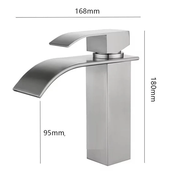 LAVABO BATARYASI INOX ŞELALE KARE GÖVDE EĞİMLİ HAVZA BANYO ARMATÜR ÇİFT GİRİŞ MUSLUK LÜKS MAT GRİ - 7