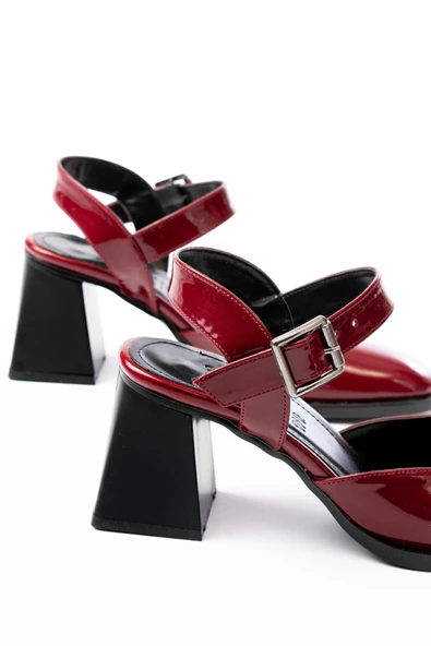 İNF-40450 Bordo Rugan Günlük Arkası Açık Topuklu Bayan Ayakkabı - Resim 5