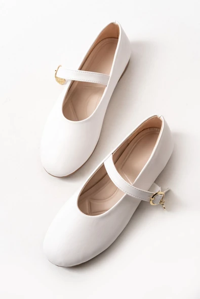 İNF-324 Beyaz Baretli Tokalı Günlük Kadın Babet - 5