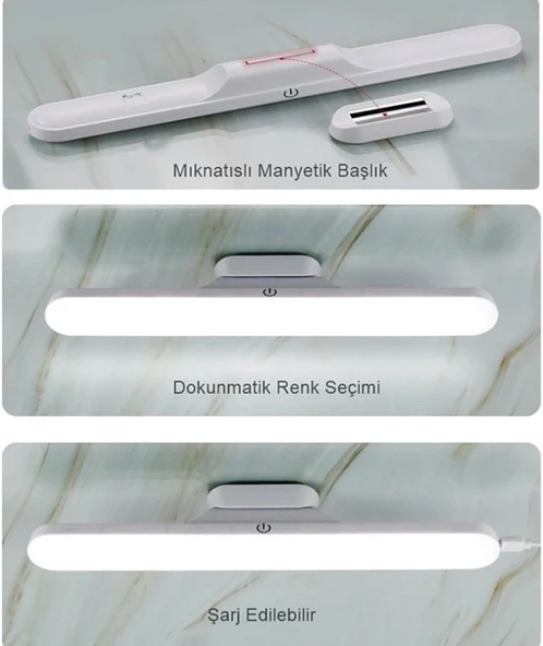 Usb Şarjlı Mıknatıslı Kablosuz Mutfak Tezgah Altı Dolap İçi Kabin Led Aydınlatma Lambası 3 Renk - 5