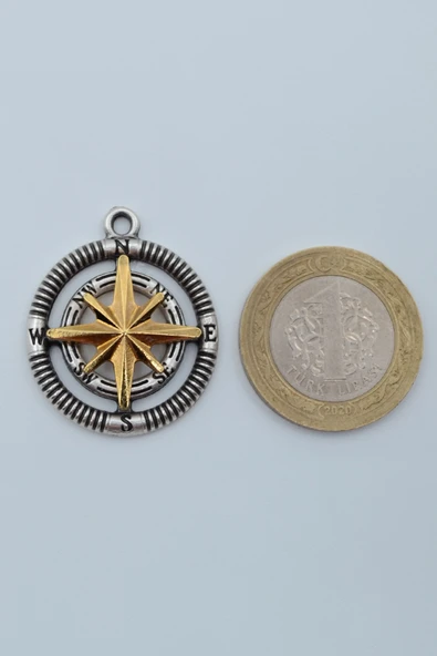 Pusula Gümüş Kaplama Düz Zincir Kolye - Resim 4