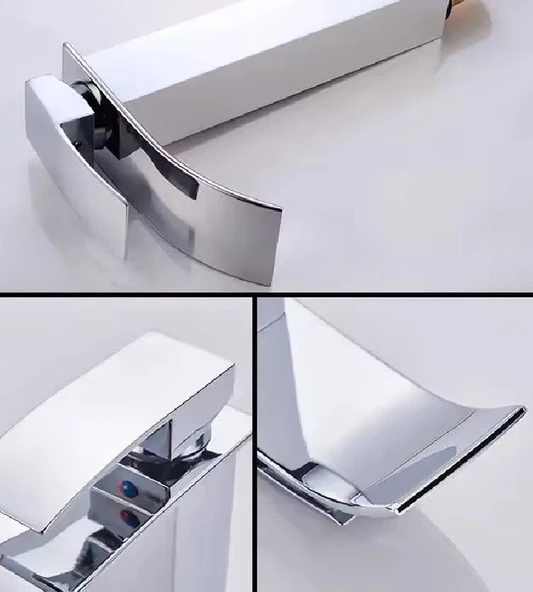 LAVABO BATARYASI KROM ŞELALE KARE GÖVDE EĞİMLİ HAVZA BANYO ARMATÜR ÇİFT GİRİŞ MUSLUK LÜKS ERGONAMİK - 7