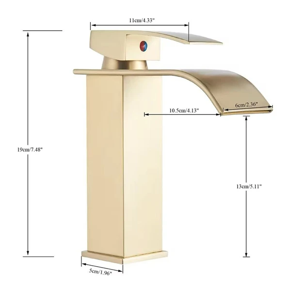 LAVABO BATARYASI MAT GOLD ŞELALE KARE GÖVDE EĞİMLİ HAVZA BANYO ARMATÜR ÇİFT GİRİŞ MUSLUK LÜKS ERGONOMİK - 8