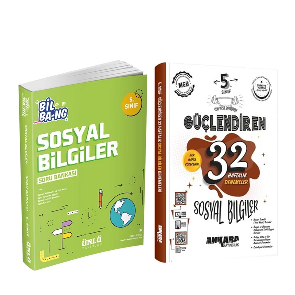 Ünlü Yayıncılık 5.Sınıf Bil Bang Sosyal Bilgiler Soru Bankası ve Ankara 32 Haftalık Deneme Seti 2 Kitap